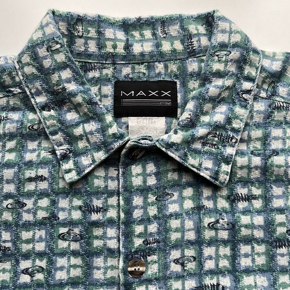 Vintage Maxx Textured Print Camp Shirt Mens M